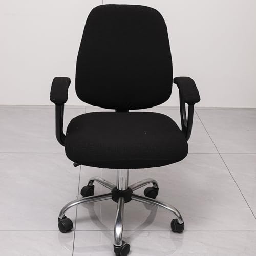 Melaluxe Black Office Chair Cover with Armrest Covers — Universal Stretch Desk Chair Slipcovers