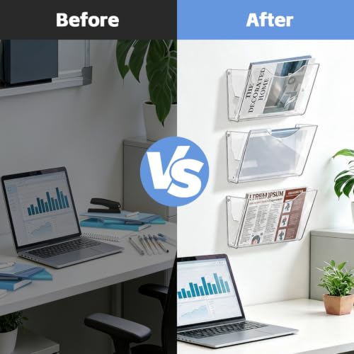 SUPEASY Clear Acrylic Wall File Holder 3 Pack - Wall Mount Document Organizer