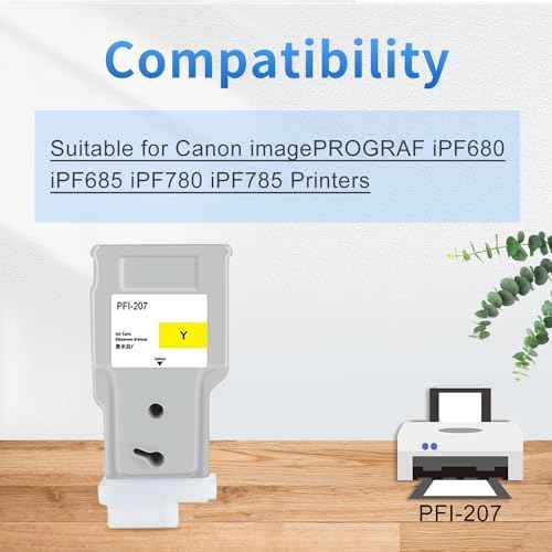 PFI-207 Ink Cartridge Replacement for Canon PFI207 PFI-207Y 8792B001 for CanoniPF680 iPF685 iPF780 iPF785 Printers (Yellow 300ML)