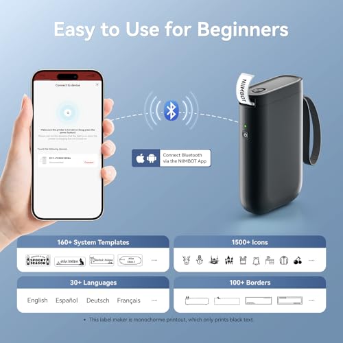 NIIMBOT Label Maker Machine D11 Label Printer Portable Wireless Connection Multiple Templates Available for Phone Easy to Use Office Home Organization USB Rechargeable
