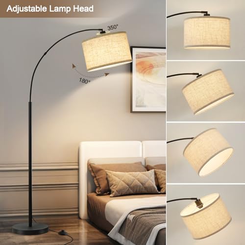 Luvkczc 71" Arc Floor Lamps for Living Room, Standing Lamp with Adjustable Head, Tall Pole Lamp with Foot Switch, Arched Reading Light for Bedroom, Office, 9W 3 Color Temperatures Bulb Included