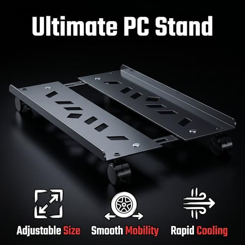 BoundlesEcho Large Computer Tower Stand, 8.07–10.63 in Width, 19.29 in Length, 4-Caster Swivel CPU Carriage