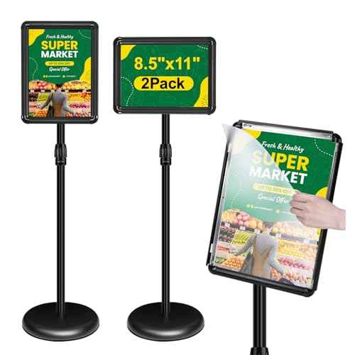 2Packs Adjustable Pedestal Sign Holder Stand 8.5''x11'', Floor Standing Poster Sign Stand for Vertical/Horizontal View Sign stand,Outdoor/Indoor Standing Sign Holders(Black, Round)