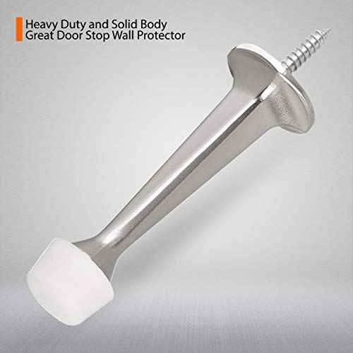 2 Pack Solid Rigid Door Stops - Heavy Duty Door Stoppers Wall Protector with Soft Rubber Tips, Satin Nickel