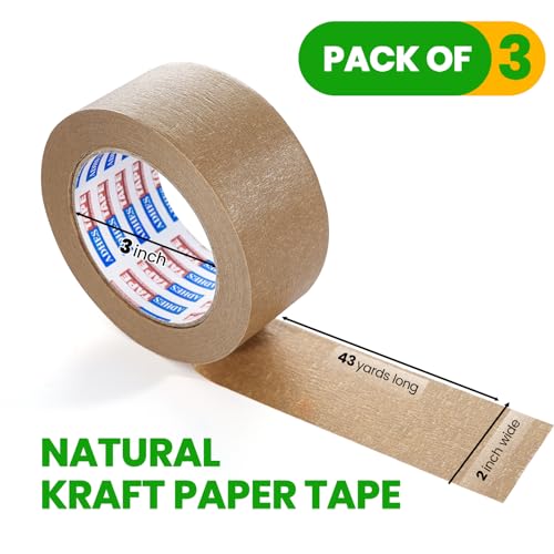 ADHES Heavy Duty Kraft Paper Packing Tape - Eco-Friendly, 3 Pack