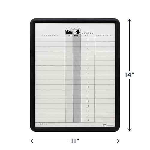 Quartet In/Out Board, 11" x 14", DuraMax Porcelain, In and Out Board, 18 Names, Classic Gray, Black Frame (750)
