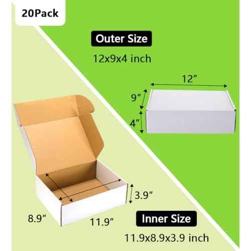 12x9x4 inches Shipping Boxes 20 Pack,TUKYLIL White Corrugated Cardboard Box,Mailer carton for Packaging Small Business,Gifts,Craft,Jewelry,daily supplies