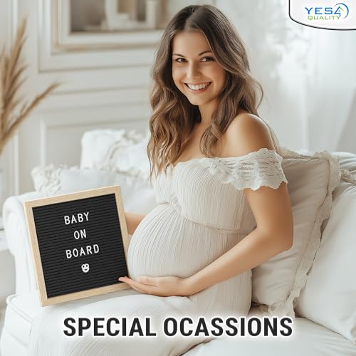 YES4QUALITY Black Felt Letter Board 10x10” with 170 Letters & Emojis