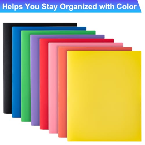 CADONO 8-Pack Multicolored Plastic Pocket Folders for Office & School