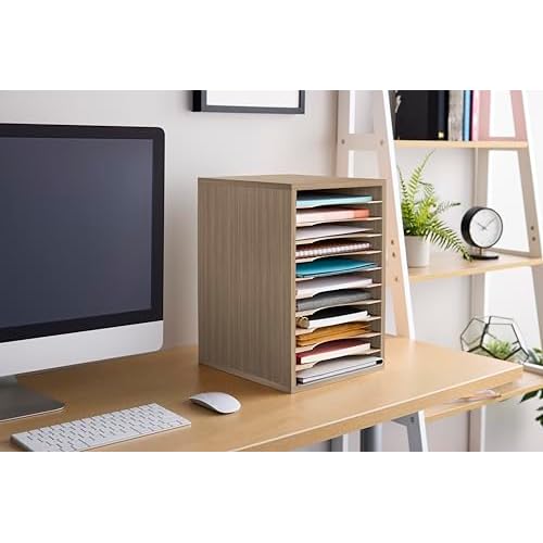 Safco Products Vertical Desktop Sorter, 11 Compartment, Gray Wood