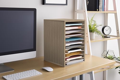 Safco 11-Compartment Vertical Desktop Organizer, Gray Wood