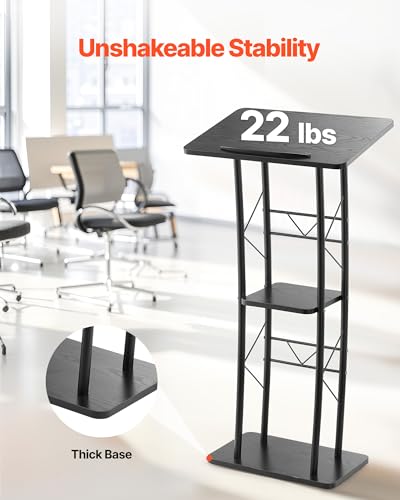 VEVOR 47" Metal Lectern Podium Stand with Reading Surface & Open Storage