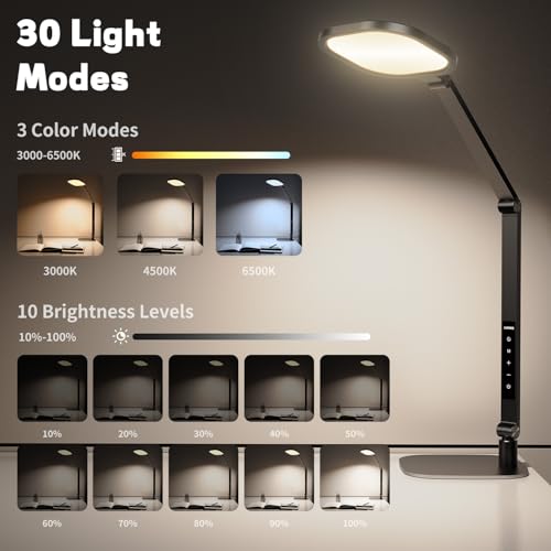 LitONES Black LED Desk Lamp with Webcam Light, Adjustable Edge-Lit Office Lighting