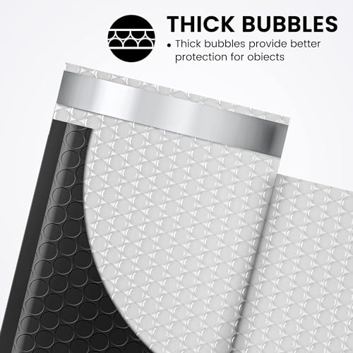 Fuxury 4x8 Bubble Mailer 260 Pack Black Padded Envelopes for Mailing, Small Bubble Mailers Usable Size 4x7" Padded Envelopes Self-SealPadded Mailers for Small Business Shipping Bulk#000