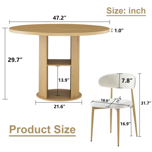 Hosnnile 3-Piece Round Dining Table Set with Storage Shelves – Natural