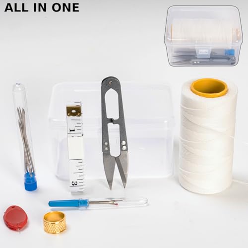 VEAPILS Sail Repair Kit with Waxed Twine, Needle & White Twist - Thick 110yd
