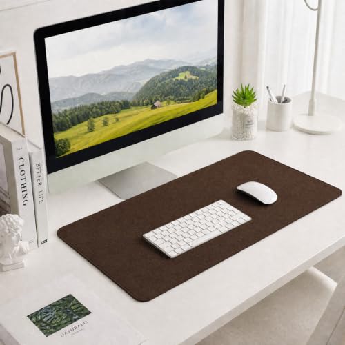 Brown 35" x 12" Large Felt Desk Mat for Keyboard & Mouse, Office Protector