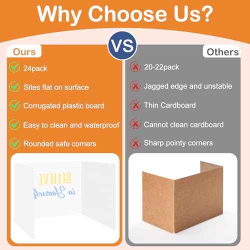 24 Pack Plastic Desk Dividers for Students Inspirational Privacy Folders White Test Divider for Student Desks Study Carrel Divider Classroom Testing Dividers Teacher Supplies