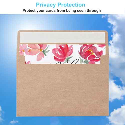 100 Pack 4x6 Envelopes for Invitations, Brown Kraft Envelopes, Self Seal A4 Envelope for Greeting Cards, Photos, Postcards, Invitation Envelope for Wedding, Graduation, Baby Shower, Party