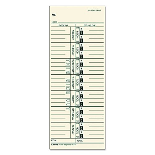 Tops 1259 Weekly Time Card for Acroprint IBM Lathem Simplex 3.5 x 9 in. Box of 500