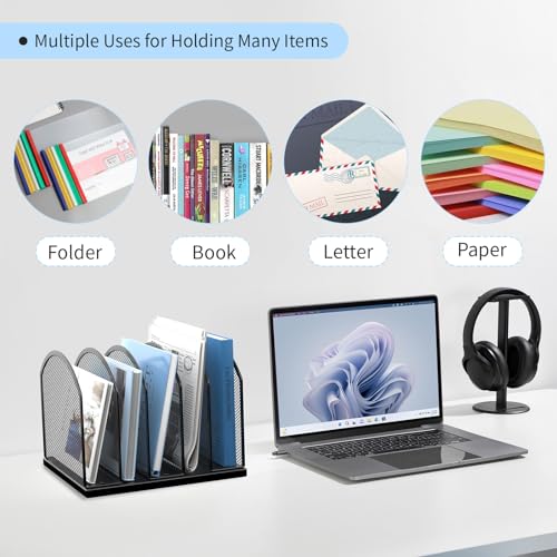 Gawerk 2 Pack Black 5-Section Desktop Organizer - Mesh File Folder Stand, Office & Home Storage
