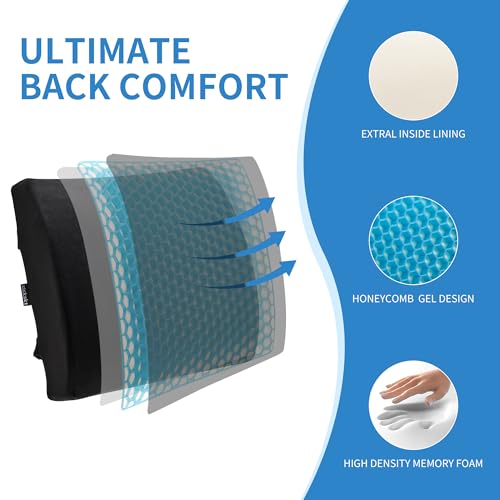 Lumbar Support Pillow for Office Chair - Memory Foam Back Cushion for Chair, Car, Couch - Lumbar Pillow Promotes Better Posture, Back Pain Relief with Adjustable Strap & Non-Slip