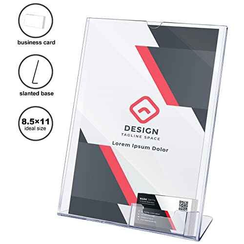 Vicenpal Acrylic Flyer Stand Sign Holder with Business Card Holder 8.5 x 11 Clear Brochure Display Stand with Business Card Pocket for Magazine Pamphlet Booklets Menu Desktop(4 Pcs)