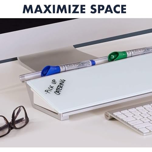 Quartet Glass Dry Erase White Board, Desktop Computer Pad for Notetaking, 18" x 6" Whiteboard, Clean Erase Surface with Storage, 1 Dry Erase Marker, White Surface (GDP186)