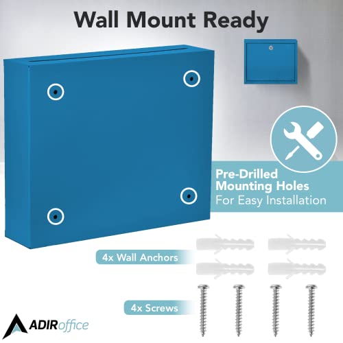 Adir Metal Suggestion Box with Lock & Blue Wall Mount Deposit Box 3x10x12 inch