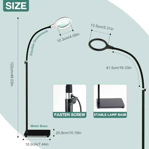 Magnifying Glass with Light and Stand,Hands Free Magnifying Lamp with Flexible Gooseneck,Dimmable Magnifier for Reading Repair Close Work Craft