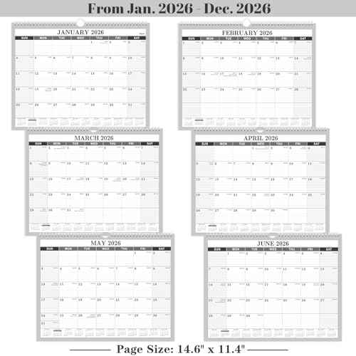 2026 Calendar - 2026 Wall Calendar, Jan. 2026 - Dec. 2026, 14.6'' x 11.4", Large Wall Calendar with Highlighted Holidays, Twin-Wire Binding, Calendar for Planning