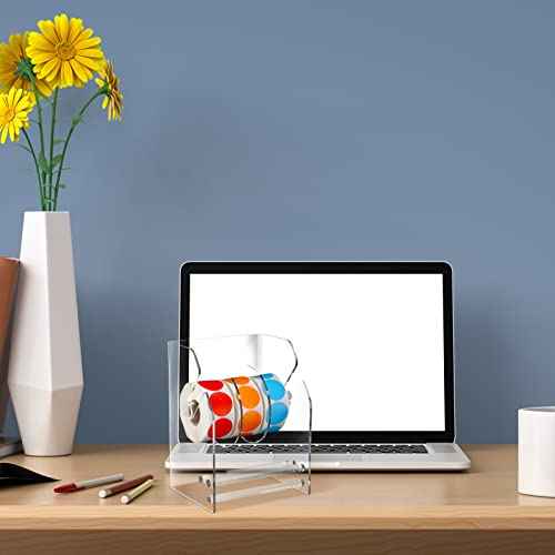 Geosar 3 Pcs Adjustable Label Dispenser 3 Disks Sticker Roll Holder Sticker Dispenser Clear Label Roll Holder Acrylic Tape Organizer Stand for Office Home Desktop