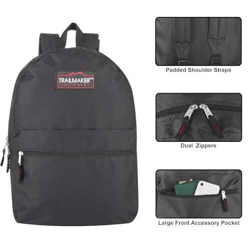 Trail maker Classic 17 inch Backpacks with Adjustable Padded Straps | School Backpacks for Girls, Boys (Black)