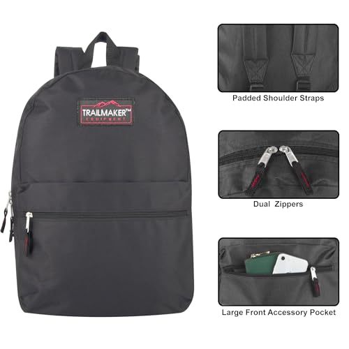Trail Maker Classic 17-Inch School Backpack for Girls & Boys - Black