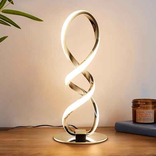LED Spiral Bedside Table Lamp, Stepless Dimmable 12W 3000K Warm White, Modern Nightstand Desk Lamp for Bedroom, Living Room?, Sliver