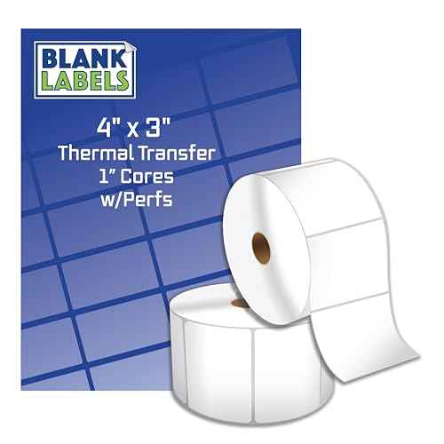 Blank Labels 4" X 3" Thermal Transfer Roll Labels | 1" Cores with Perfs Easy Tear| Matte White, Made in USA - Printer with Ribbon Needed | 500 Labels per Roll | 16 Rolls 8,000 Labels