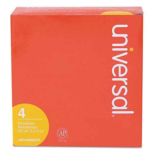 Universal 46065VP Envelope Moistener with Adhesive, 2.2 oz Bottle, Clear, 4/Pack