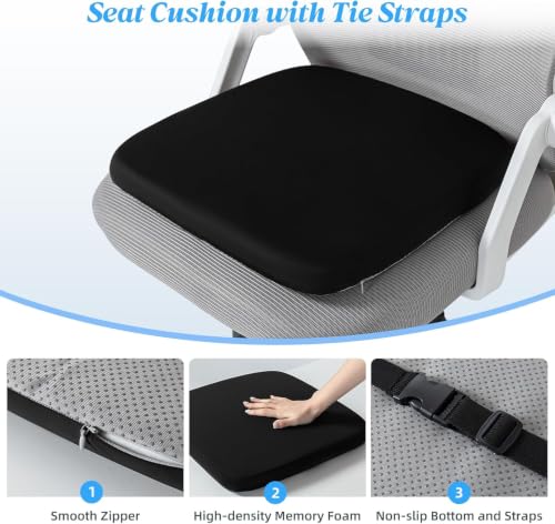 SheRest Office Chair Cushion with Straps – Memory Foam 16x16in, Black Large