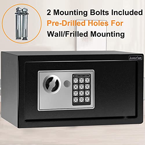 JUGREAT Safe Box with Sensor Light,Electronic Digital Security Safe Steel Construction Hidden with Lock£¬Wall or Cabinet Anchoring Design for Home Office Hotel Business 0.55 Cubic Feet Black