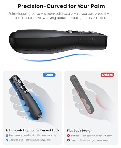 ELISWEEN Black Wireless Presentation Clicker with USB-A & USB-C Receiver, Red Light Pointer, Volume Control