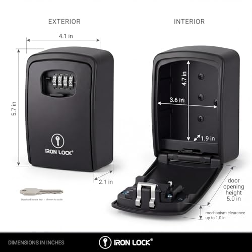 Iron Lock XXL Wall Mount Key Lock Box - Outdoor Combination Safe, 20-30 Keys, Black, 2X-Large