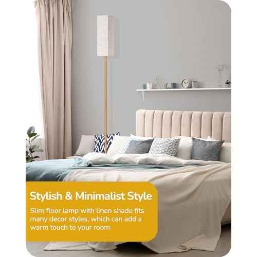 EDISHINE Modern Corner Floor Lamp with Remote, Stepless Dimmable Minimalist Reading Lamp, 65" Tall Pole Lamp for Living Room, Bedroom, Office, 9W LED Bulb Included (Gold)