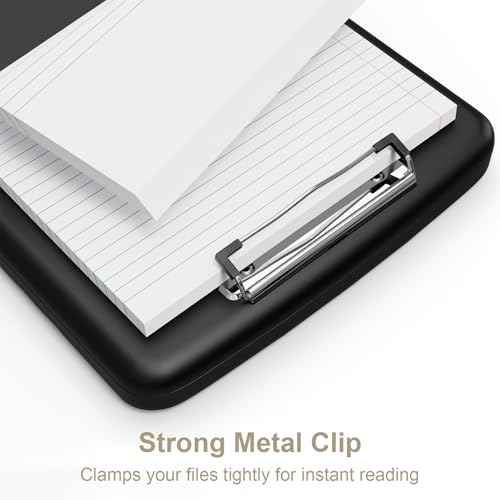 Piasoenc Clipboard with Storage, 8.5 x 11 Organization Box with Pen Holder and A4 Legal Paper Folder, Folio & Side-Opening, Low Profile Clip,for Nurses,Teachers, Size 14 x 9.6 x 1.2 in, Black