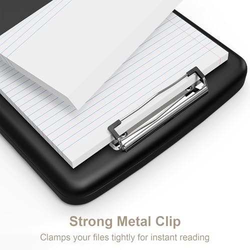 Piasoenc Black Clipboard with Storage & Pen Holder, 8.5 x 11 Office Organizer