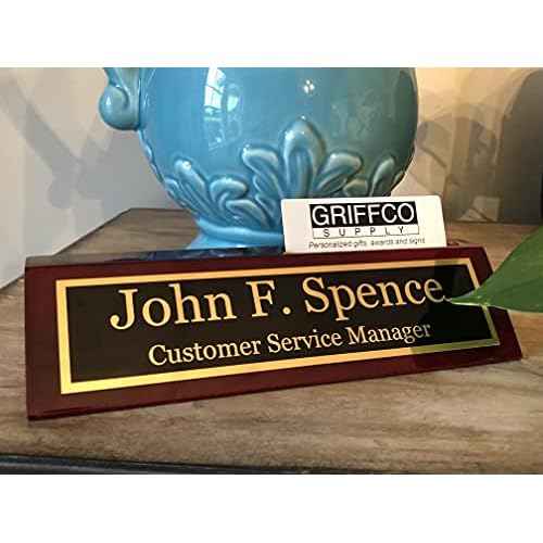 Name Plate for Desk Engraved in USA by Griffco Supply | Desk Name Plate Personalized Plaque with Business Card Holder