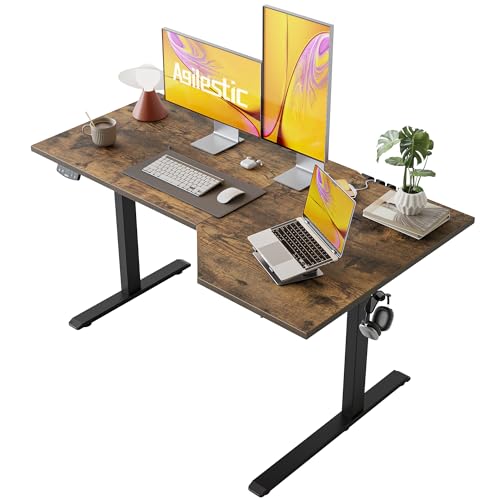 Agilestic 55 x 32 Inch Corner L-Shaped Electric Standing Desk, Rustic Brown - Adjustable Height with Memory