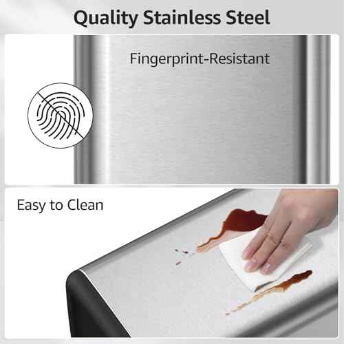 Mbillion 2.4 Gal (9L) Stainless Steel Open - Top Trash Can with Removable Inner Bucket - Sleek Metal Small Waste Basket for Bathroom Office, Brushed Steel