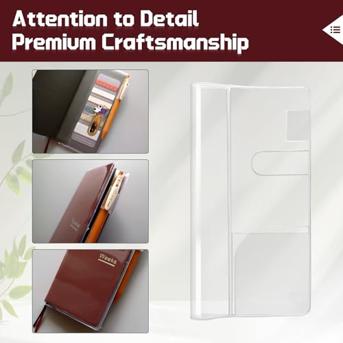 Clear PVC Book Cover for Hobonichi Weeks 2026, 8.19x7.68 Inch, 1-Pack with Pen Loop & Pockets