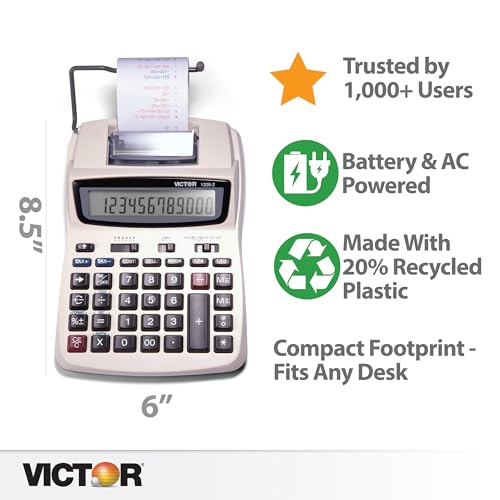 Victor 12-Digit Compact Printing Calculator White 1.5"x6"x7.5"