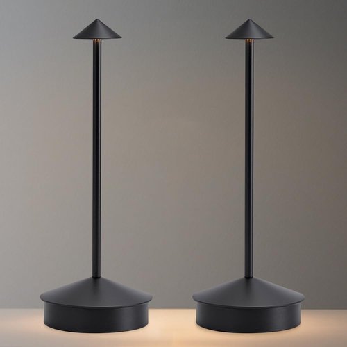 EJQ 2 Pack LED Cordless Table Lamp, Portable 6000mAh Rechargeable, Touch Control Outdoor Table Lamp, 3 Color Dimmable Cordless Table Lamps for Restaurant, Patio, Bedroom, Outdoor - Black